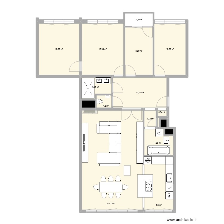 Sim 1. Plan de 18 pièces et 116 m2