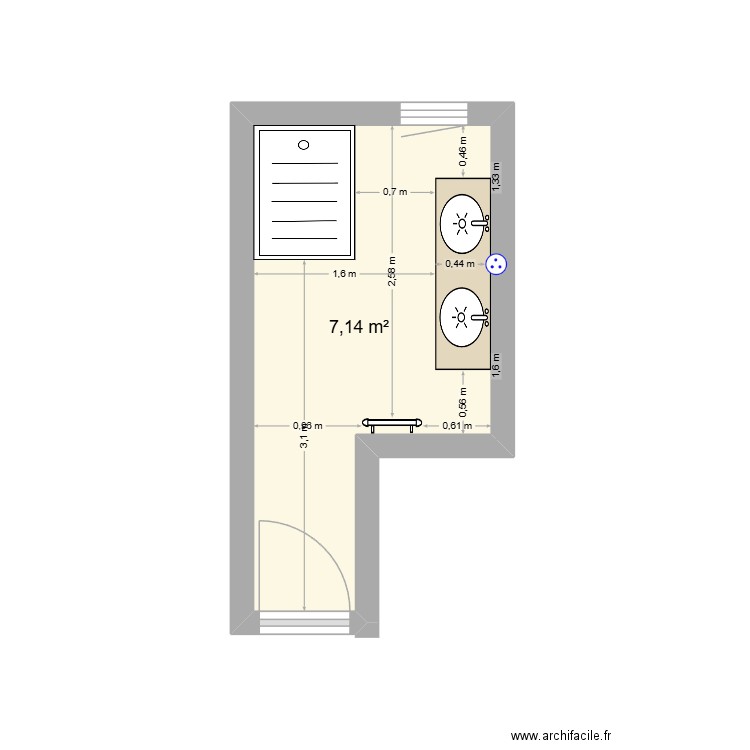 Linford Henry - SDB. Plan de 1 pièce et 7 m2