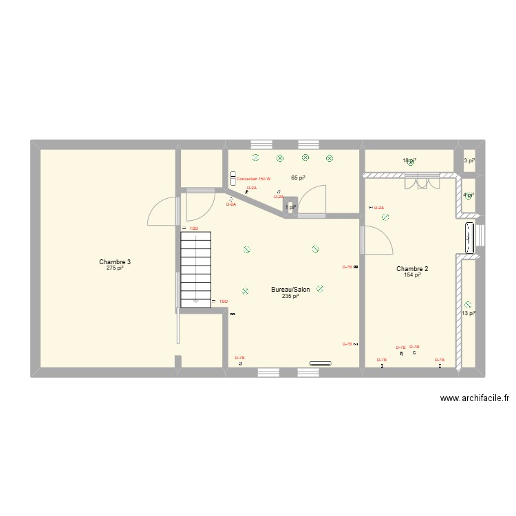 Chalet 3. Plan de 9 pièces et 71 m2