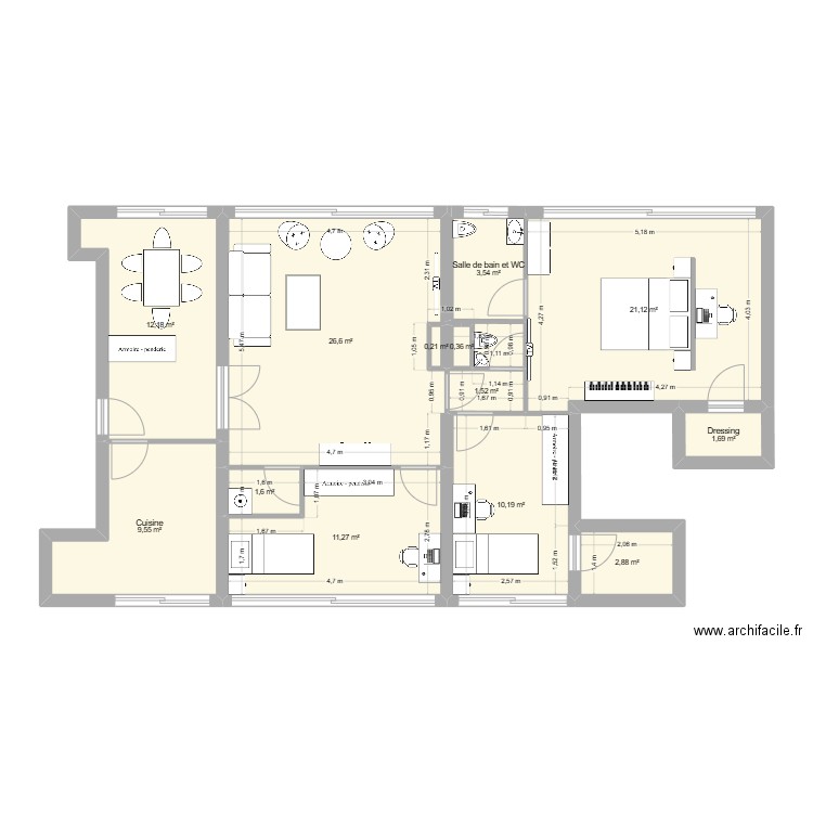 dagorno. Plan de 13 pièces et 103 m2