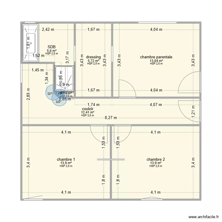 aggrandissement R+1. Plan de 7  et 66 m²