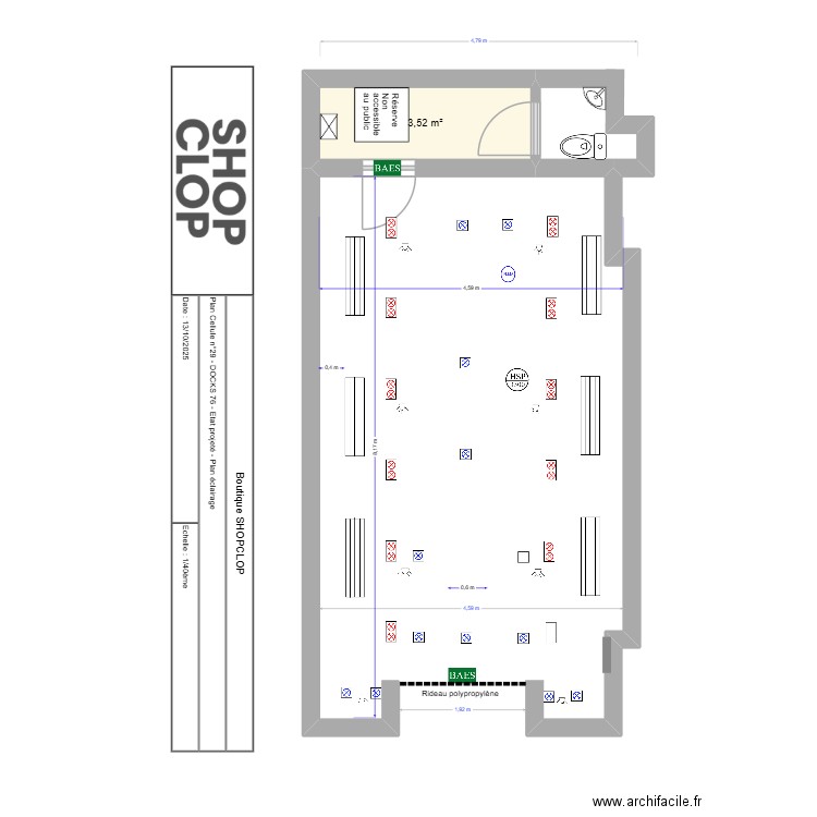 Docks shopclop eclairage ok. Plan de 1 pièce et 4 m2
