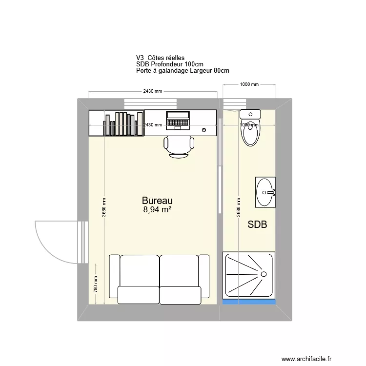 23 Massena // Bureau V1 Côtes réelles. Plan de 2 et 13 m² 23 Massena // Bureau V1 Côtes réelles. Plan de 2 et 13 m²