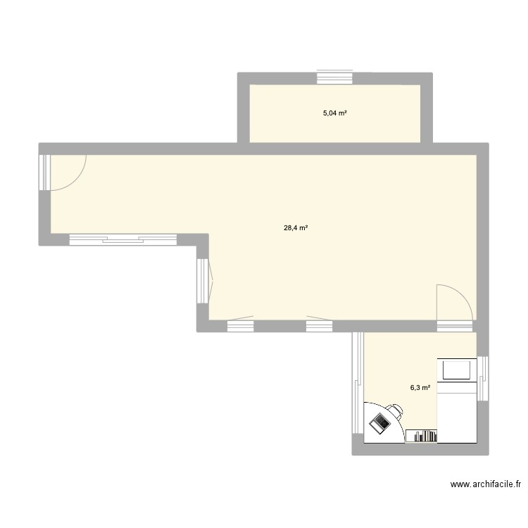a construire. Plan de 3 pièces et 40 m2