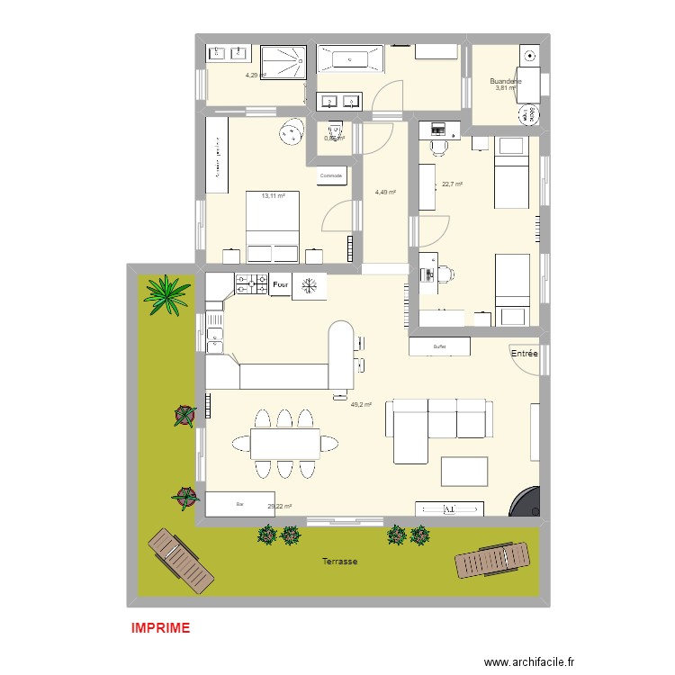 tree hill. Plan de 8 pièces et 128 m2