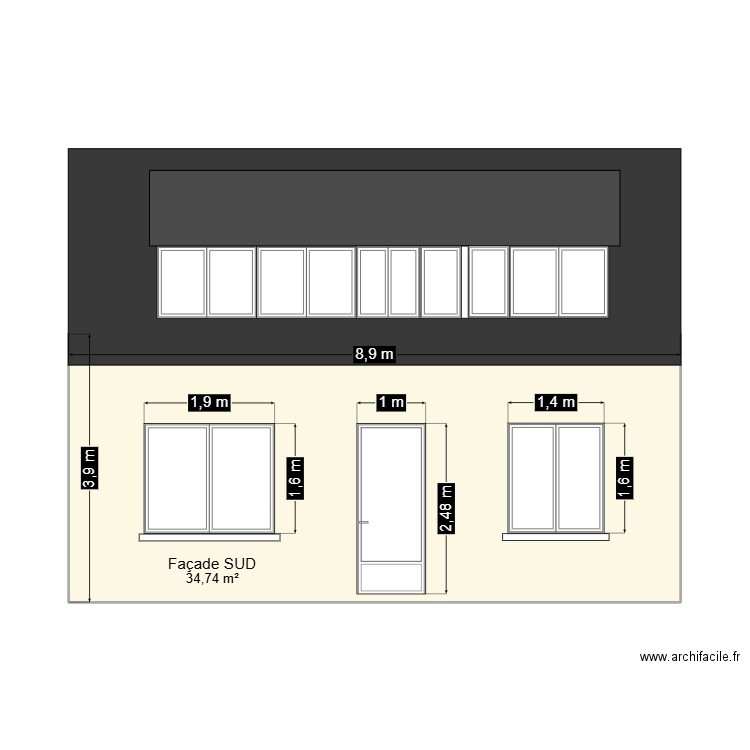 Maison principale. Plan de 1 pièce et 35 m2