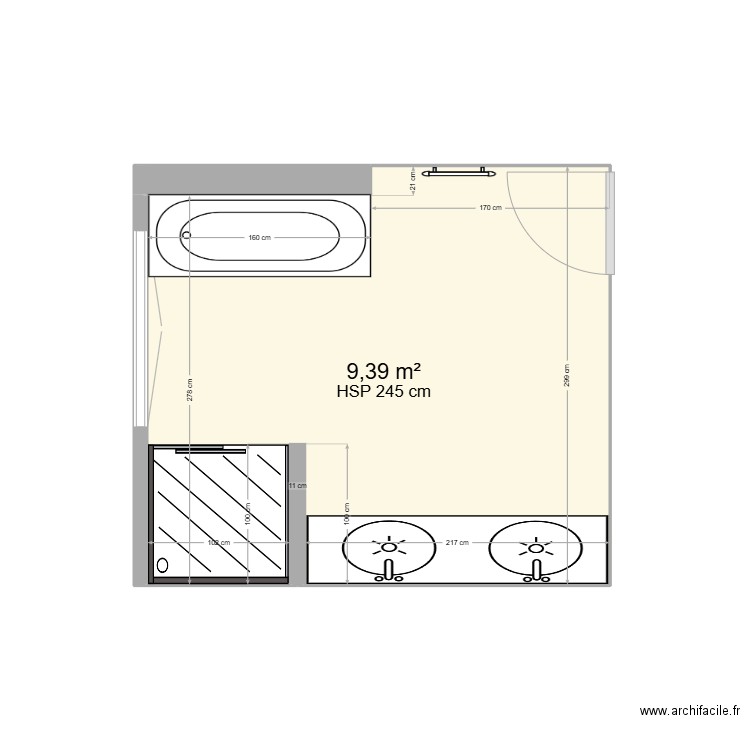 Sdb Cordelois. Plan de 2 pièces et 10 m2