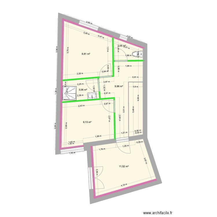 R+1 Grande location plomberie. Plan de 6 pièces et 46 m2