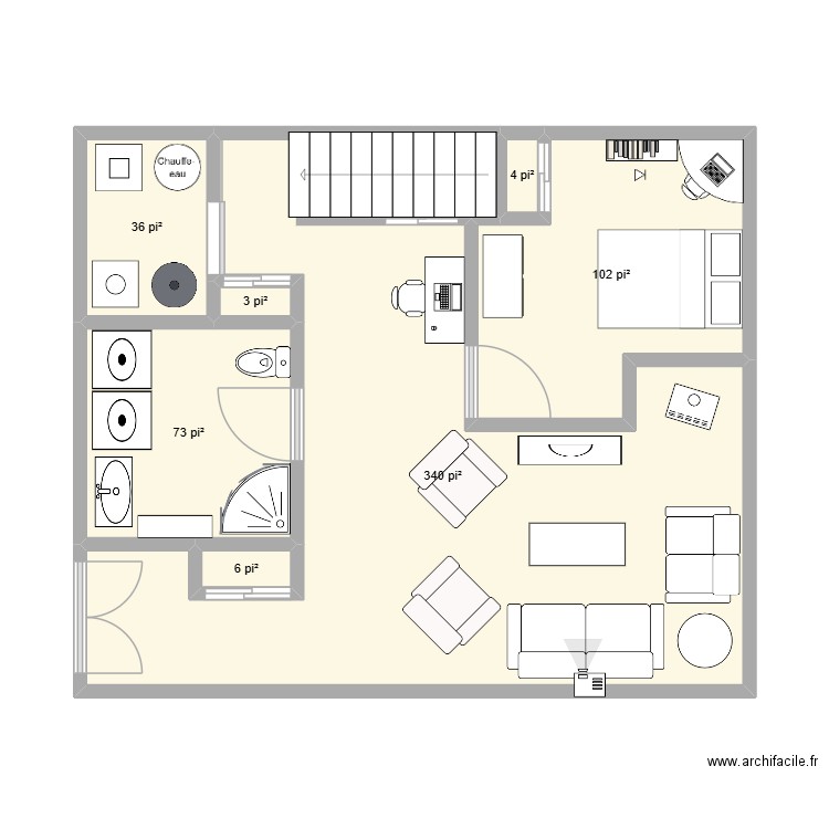 Sous-sol. Plan de 7 pièces et 52 m2