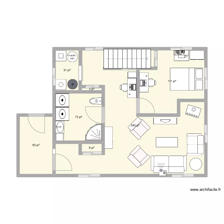 Sous-sol. Plan de 7 pièces et 58 m²