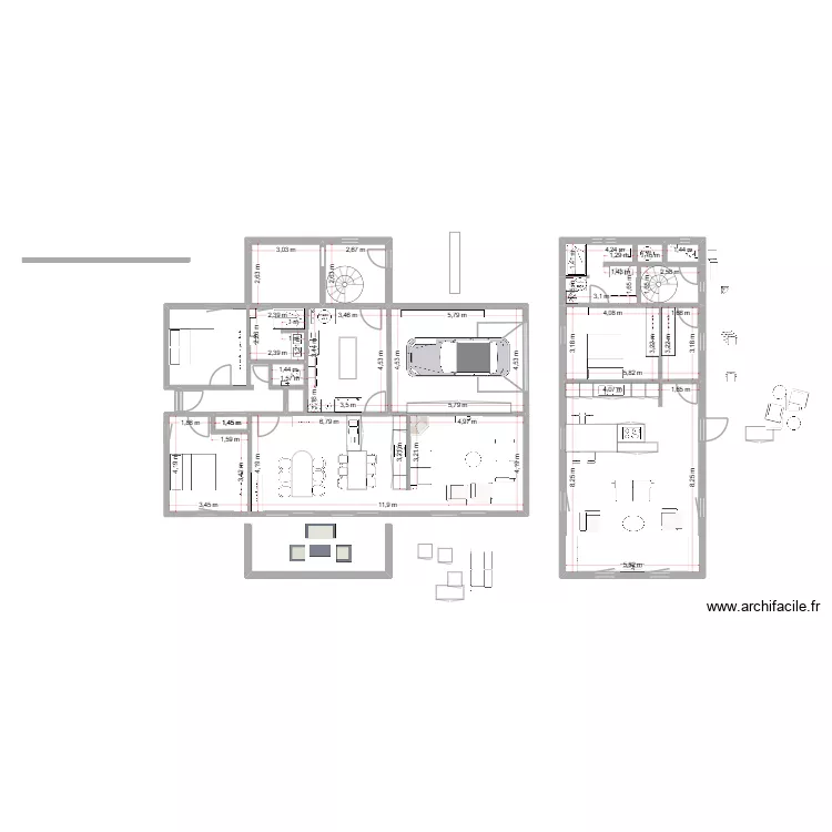 version jmd. Plan de 14  et 208 m²