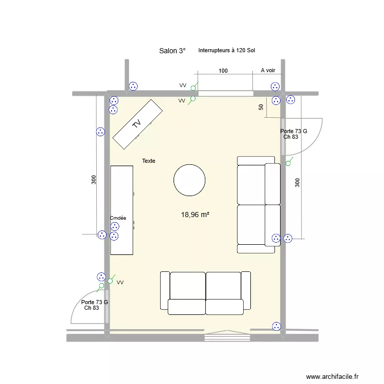 Salon - 3&deg;. Plan de 1  et 19 m²