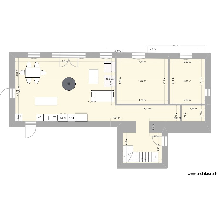 Gite3. Plan de 3 pièces et 89 m2
