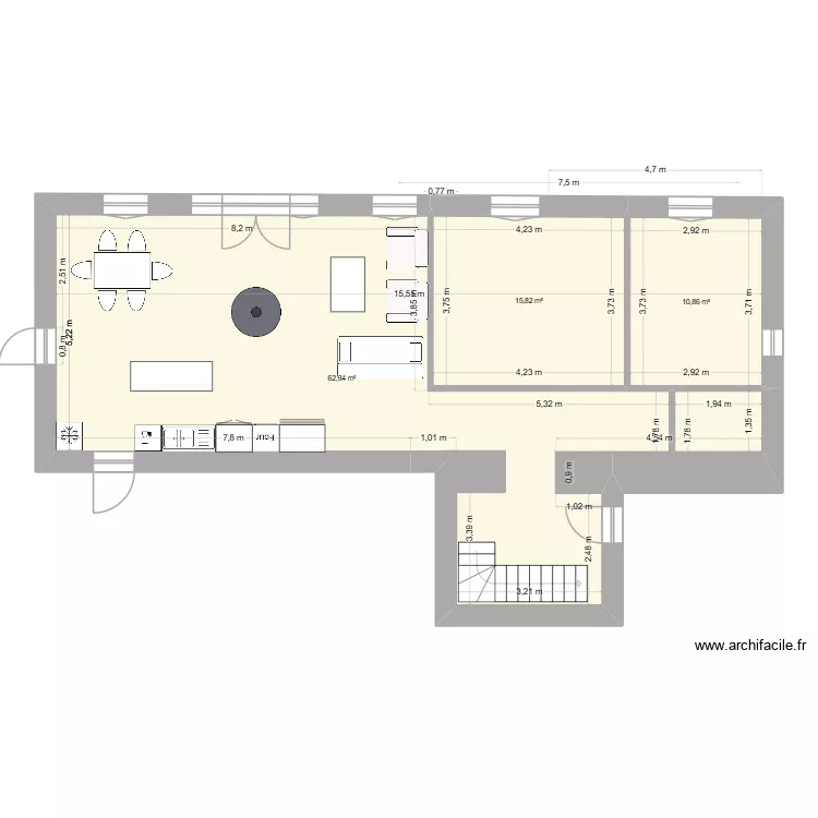 Gite3. Plan de 3  et 89 m²