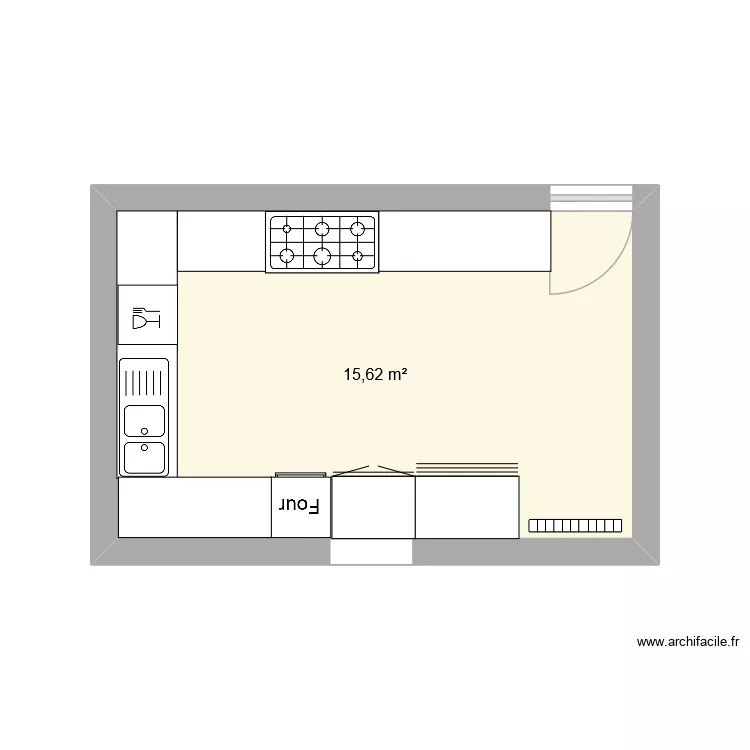 Cuisine. Plan de 1 pièce et 16 m²