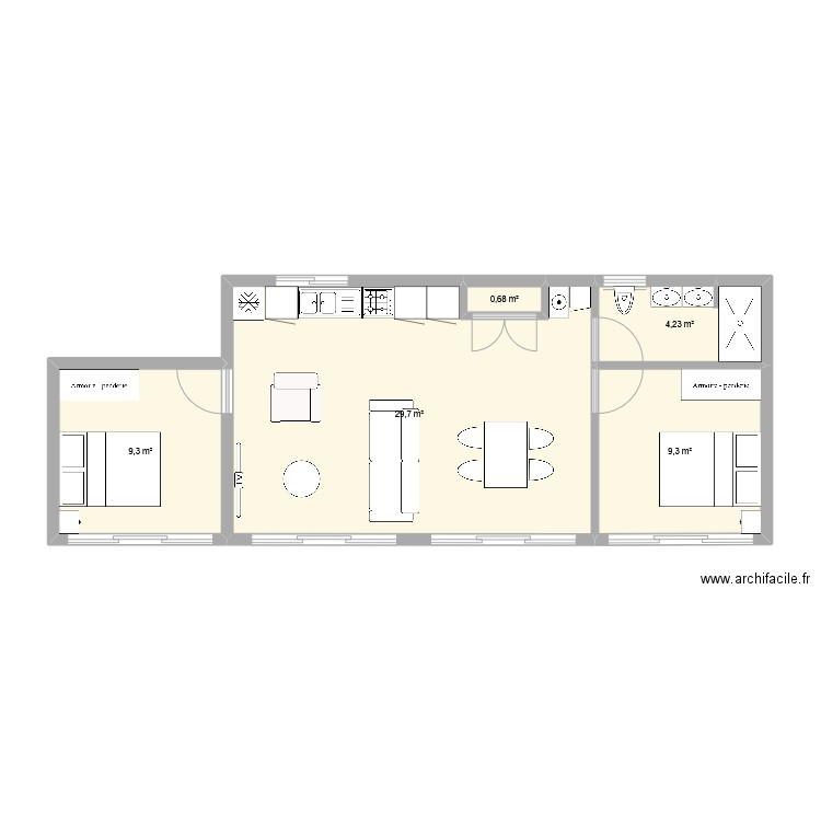 Bungalow02. Plan de 5 pièces et 53 m2