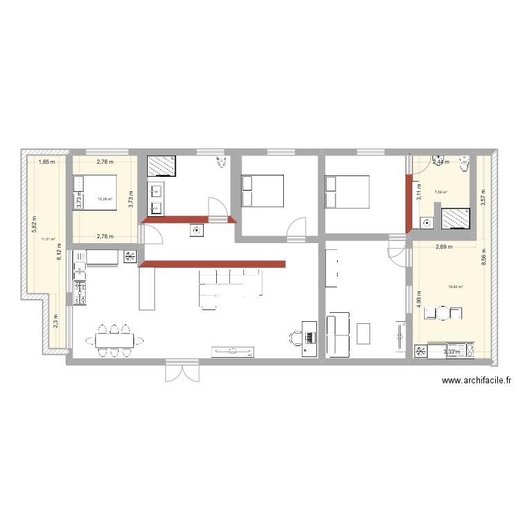 plan appartements ZOURFA 2.0. Plan de 4 pièces et 48 m2