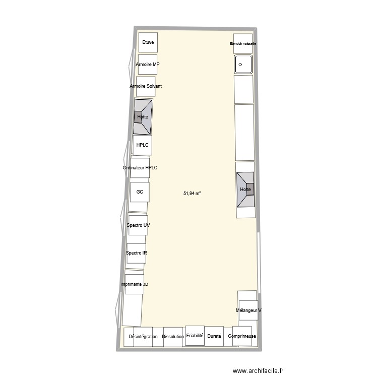 Vitry Equipements. Plan de 1 pièce et 52 m2