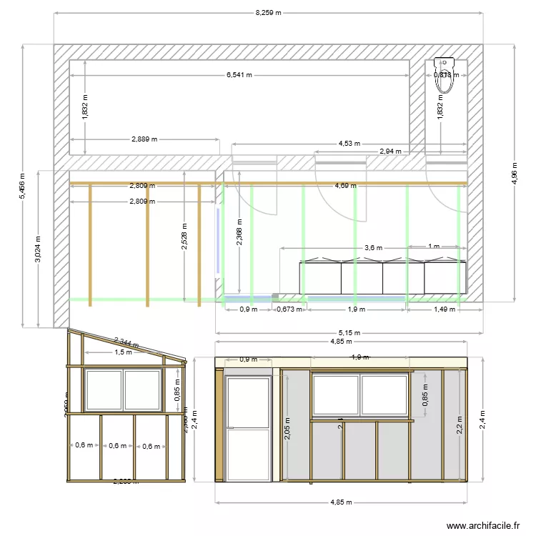 aménagement préau / Langrune / Bruno Ly/ plan debit. Plan de 3 et 25 m² aménagement préau / Langrune / Bruno Ly/ plan debit. Plan de 3 et 25 m²