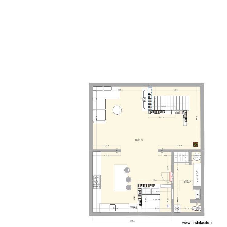 Mezzanine V3. Plan de 9 pièces et 147 m2