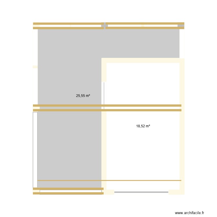 Atelier. Plan de 2 pièces et 44 m2