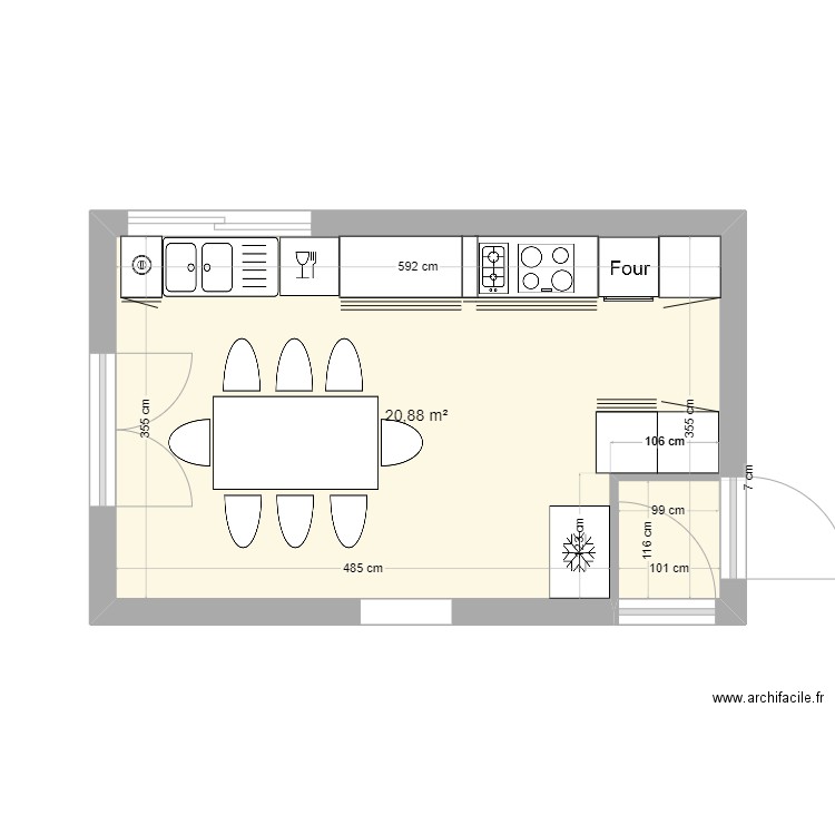 plan cuisine Aramon. Plan de 1 pièce et 21 m2