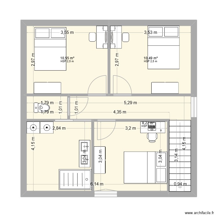 étage. Plan de 4 pièces et 49 m2