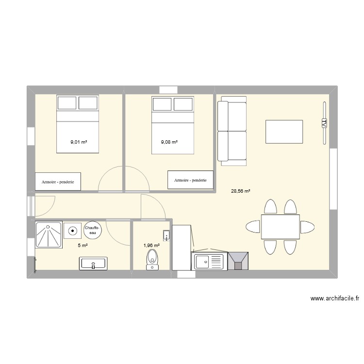 etage la boissiere. Plan de 5 pièces et 54 m2