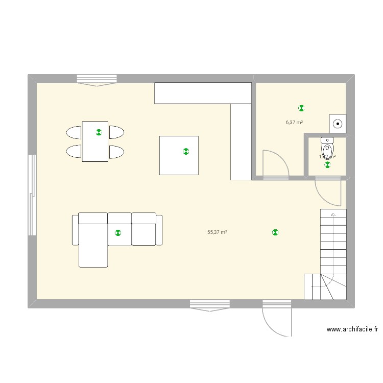 Plan rdc. Plan de 3 pièces et 63 m2