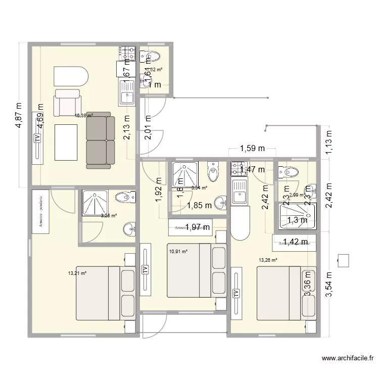STUDIOS. Plan de 8  et 65 m²