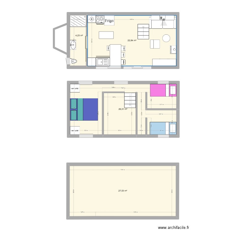 Tiny. Plan de 5 pièces et 54 m2