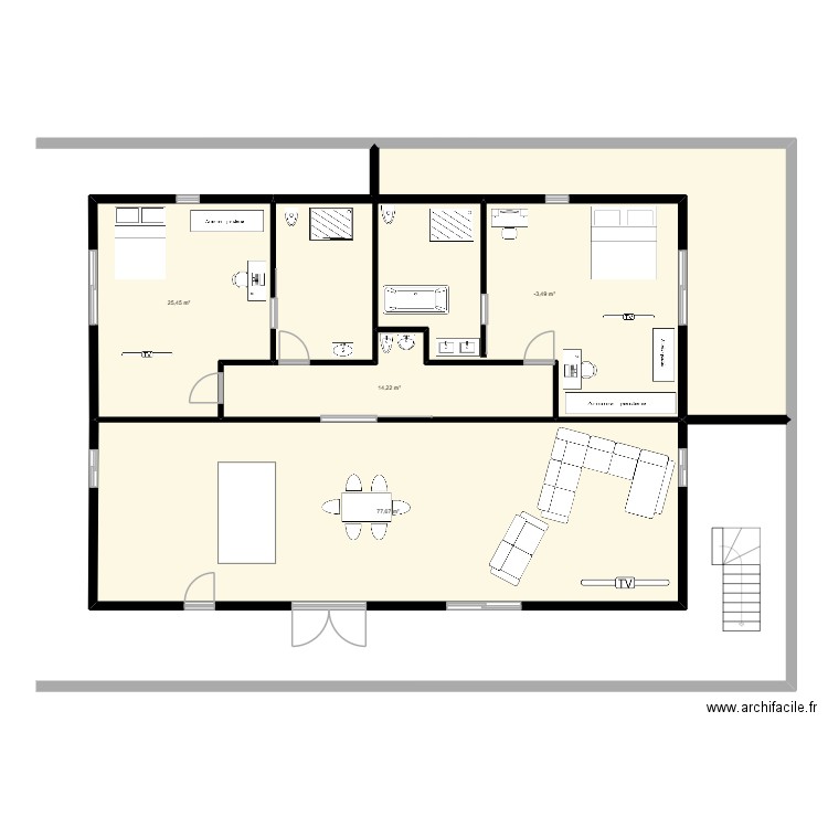 Etage Morne Rouge. Plan de 4 pièces et 156 m2