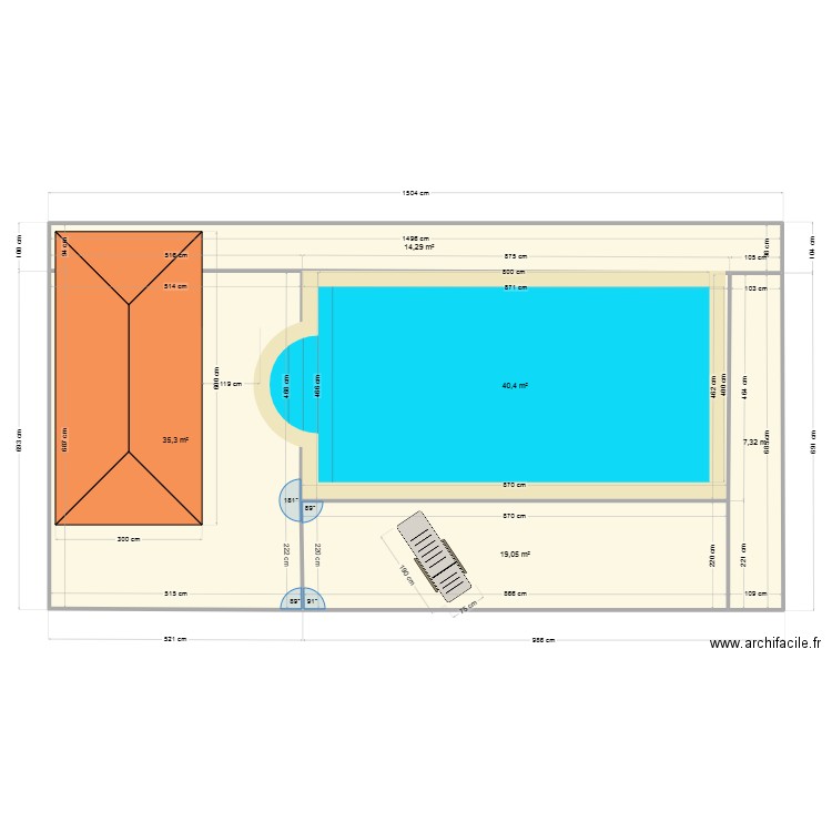 piscine. Plan de 5 pièces et 116 m2