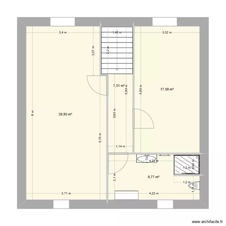 2&egrave;me &eacute;tage projet final. Plan de 4  et 63 m²