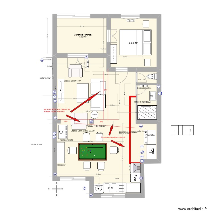Garluche cuisine chambre avec étage et travaux v2. Plan de 5 pièces et 60 m2