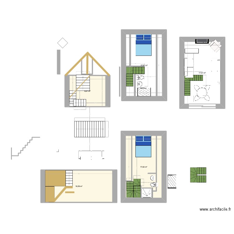 grenier. Plan de 5 pièces et 78 m2