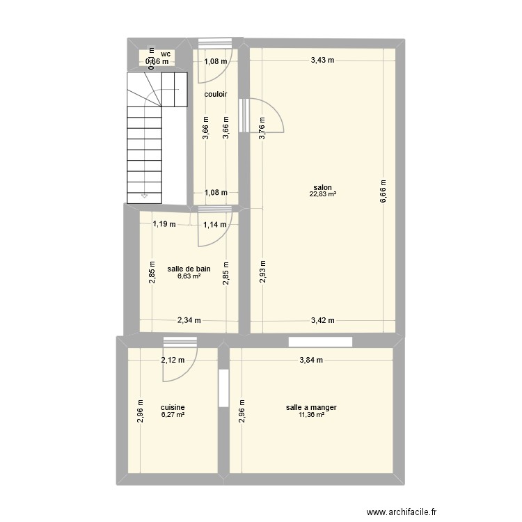 fred. Plan de 6 pièces et 51 m2