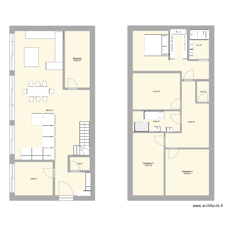 Dion 6,4x15 + 5x5. Plan de 12 pièces et 167 m2