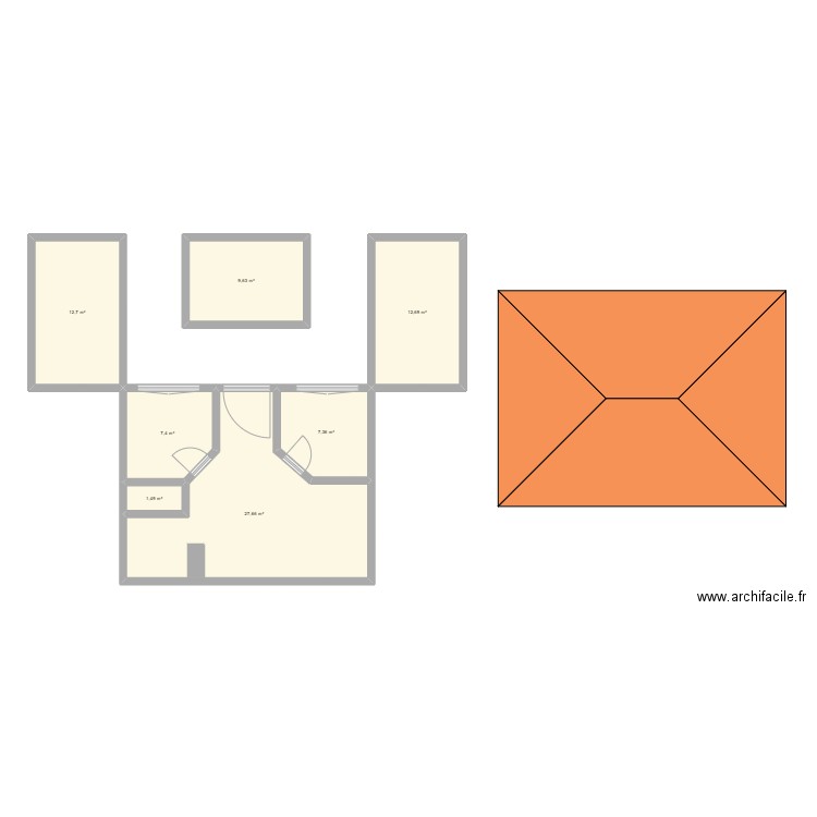 Azaghar #01. Plan de 7 pièces et 79 m2