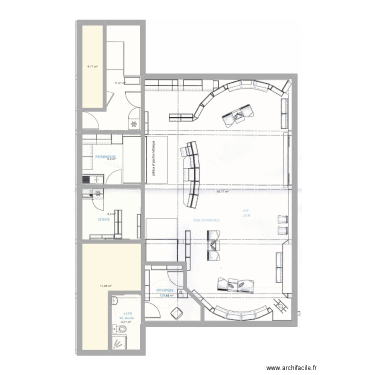 Pharmacie Sainte-Marie. Plan de 8 pièces et 145 m2