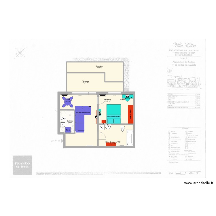 Appartement 2. Plan de 4 pièces et 52 m2