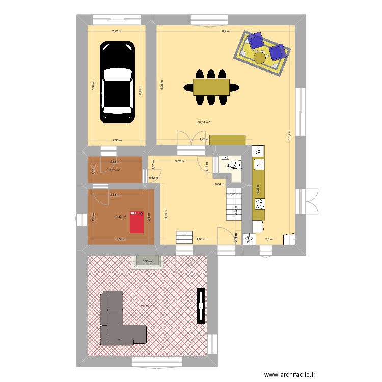Luzinay bas MHC. Plan de 5 pièces et 130 m2