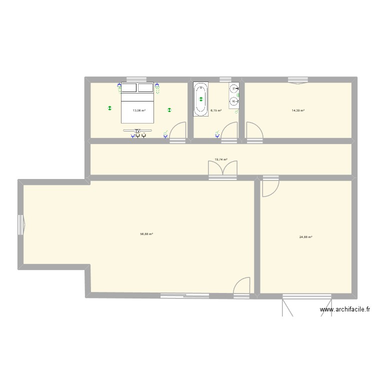 math. Plan de 6 pièces et 135 m2