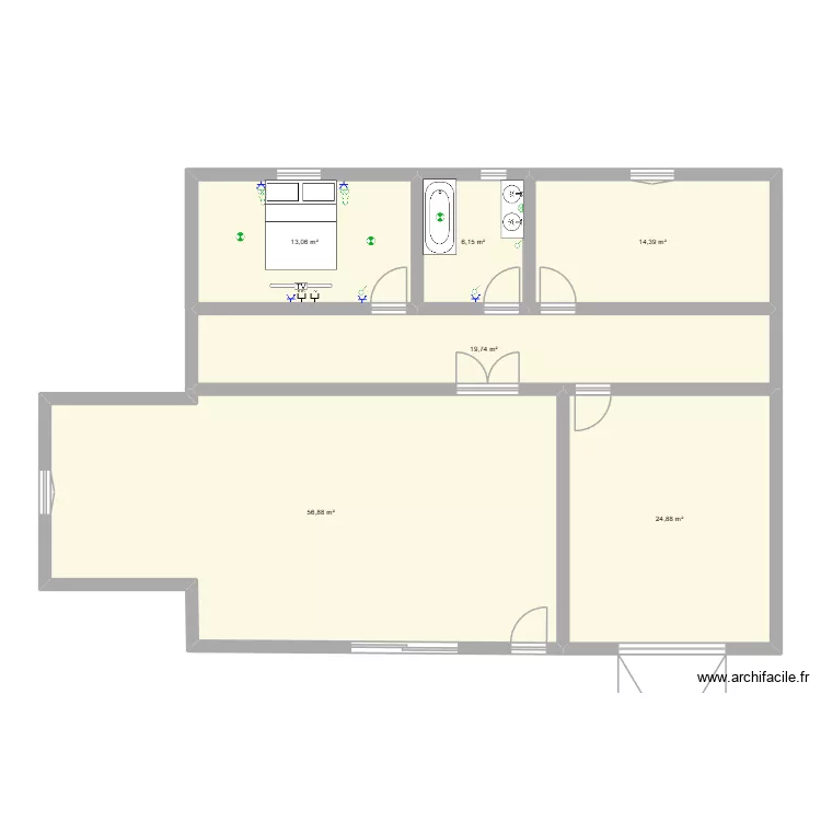 math. Plan de 6 pièces et 135 m²