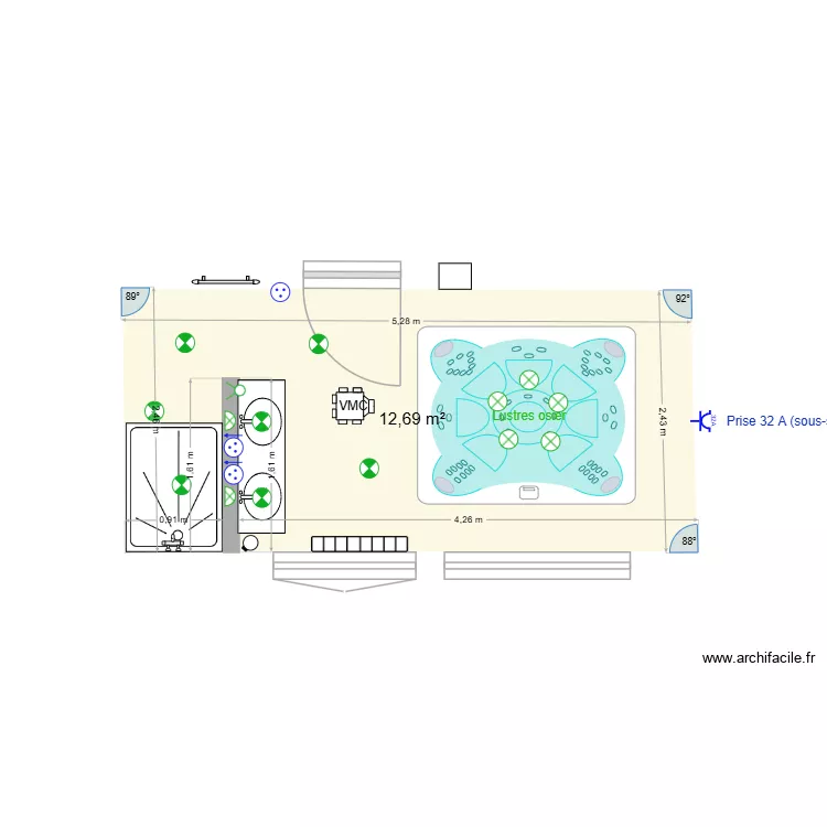 Salle de bain suite parentale VFD. Plan de 1 Pièce et 13 m²