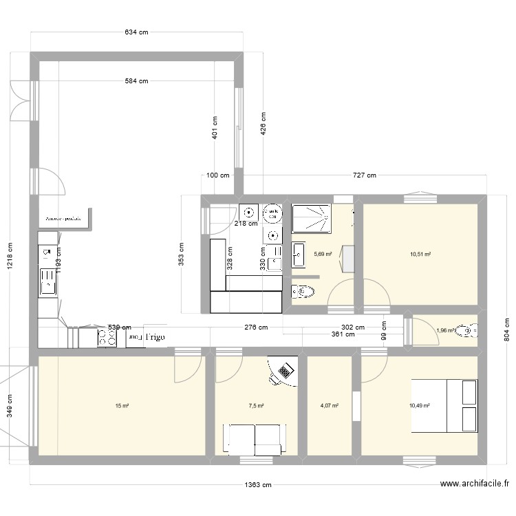Maison douzillac n°2. Plan de 7 pièces et 55 m2