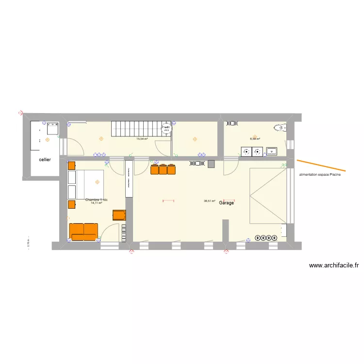 CHANTELAC PRUNIERES RDC amenagement meubles. Plan de 