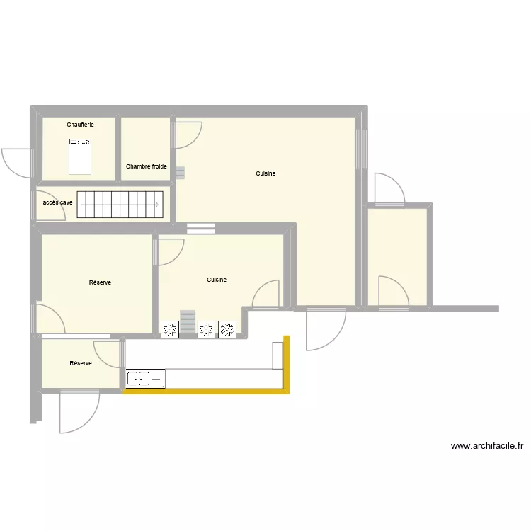 Nouvelle cuisine. Plan de 8  et 65 m²