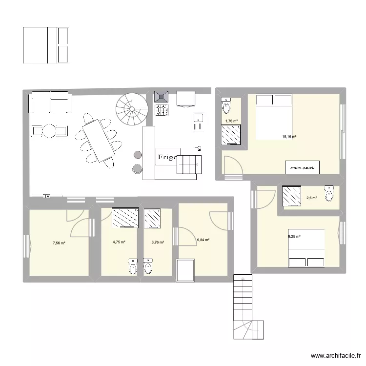 chalet le barna. Plan de 8  et 52 m²