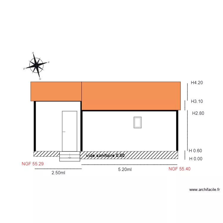 Facade OUEST chalet 59. Plan de Facade OUEST chalet 59. Plan de